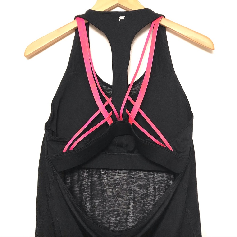 Fabletics Black Tank Top with Pink Strappy Sports Bra Detail - Picture 4 of 5